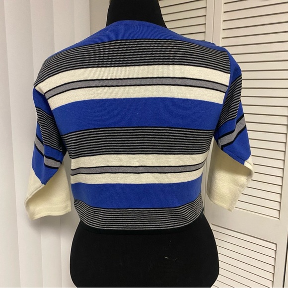 Vintage Jordache Striped Sweater Blue/Grey/White Horsehead Logo Size Large - Picture 3 of 4